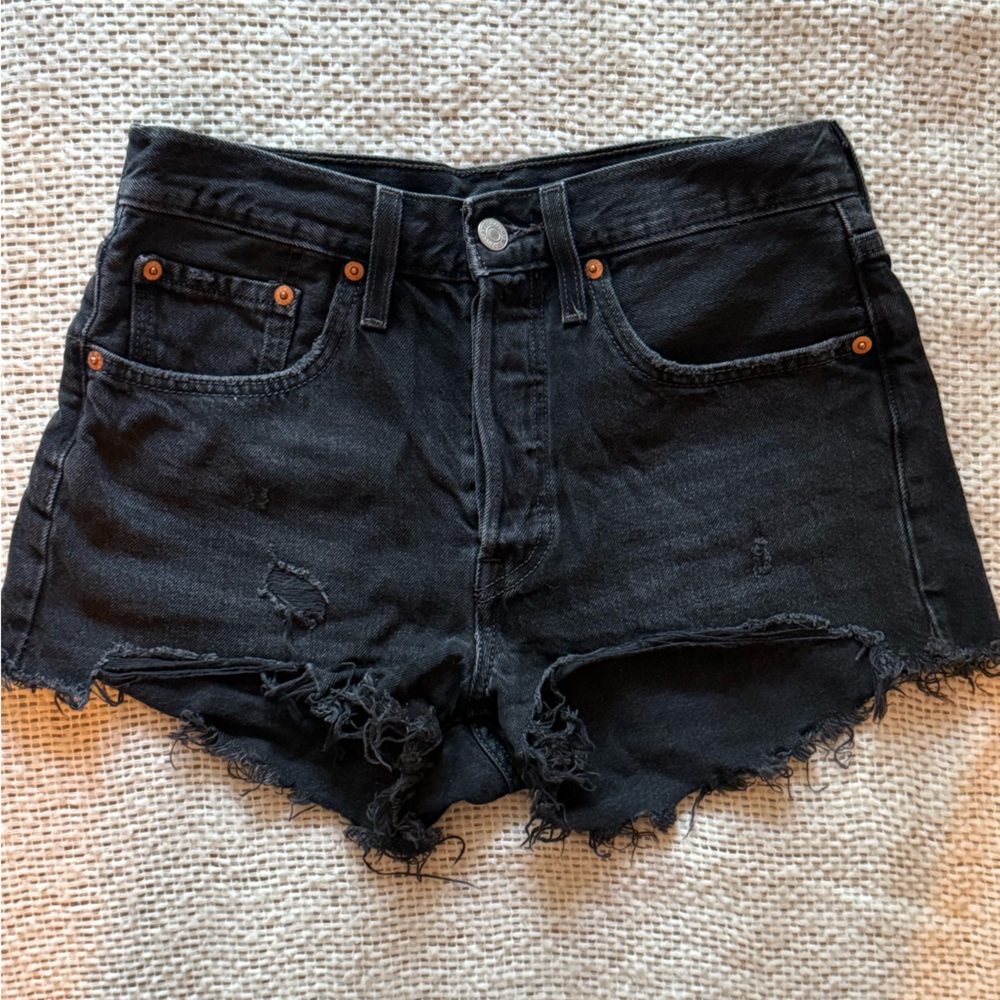 Levi's Black Frayed Jean Shorts